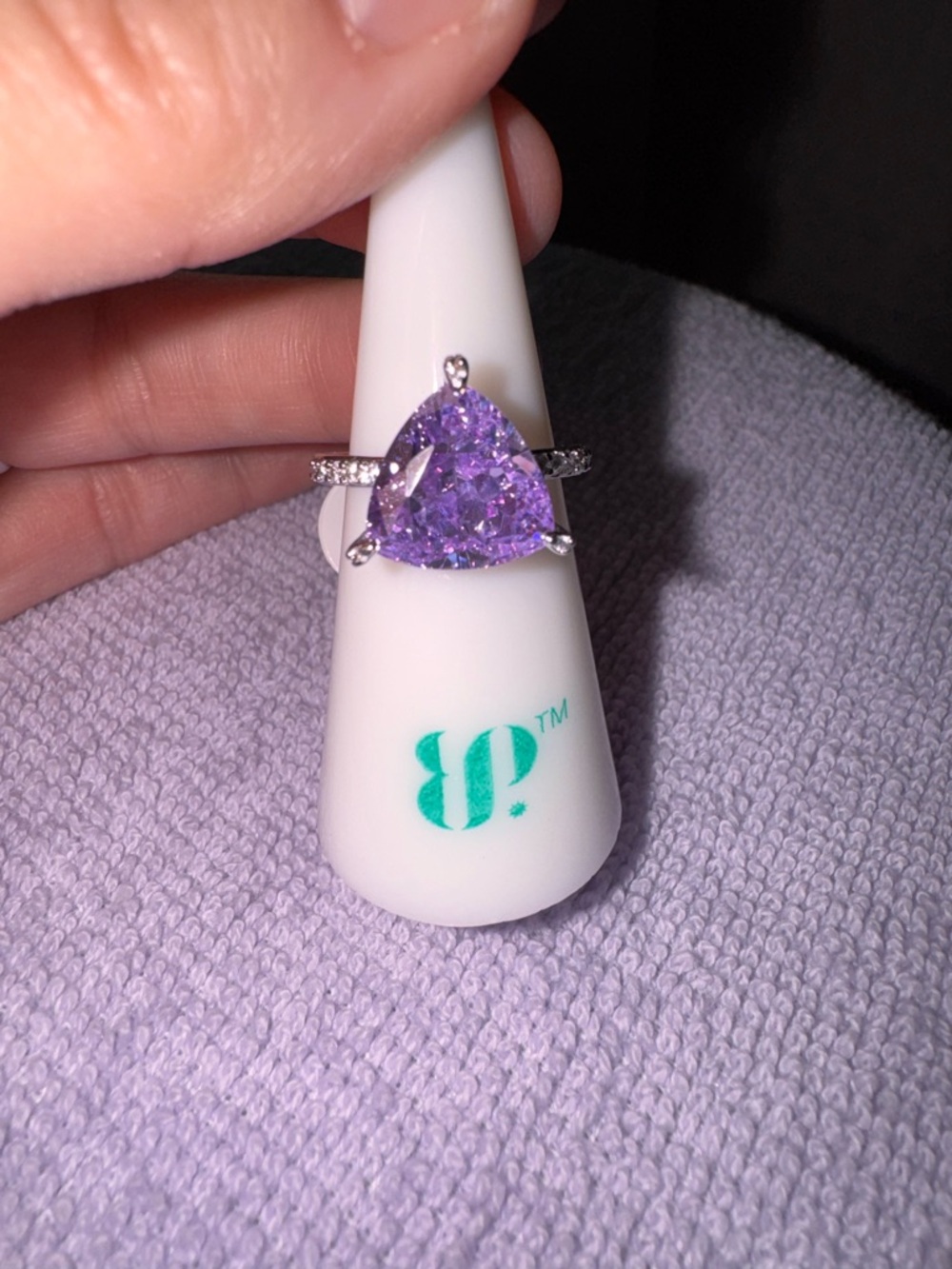 bp Purple Trillion-Cut Gemstone Ring with Pavé Accents
